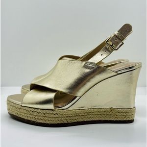 H by Halston gold and jute slingback wedge 8.5